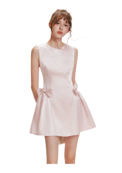 Pearlescent Satin Waist-Tie Dress