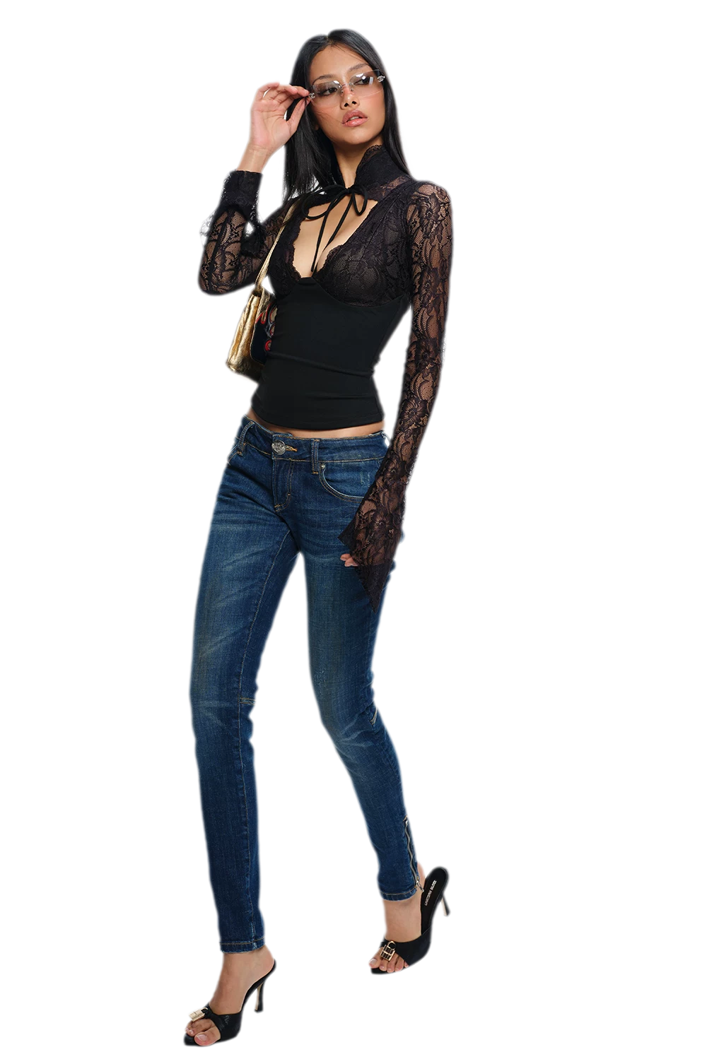 Distressed Low-Rise Slim Jeans