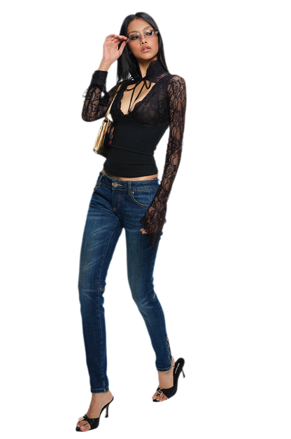 Distressed Low-Rise Slim Jeans