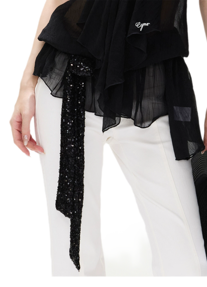 Sequin Pleated Bustier Top
