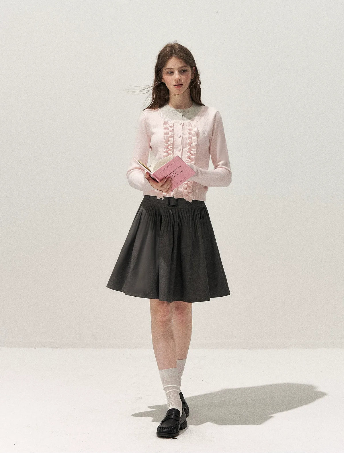 Fine-Gauge Ruffle Cardigan Sweater