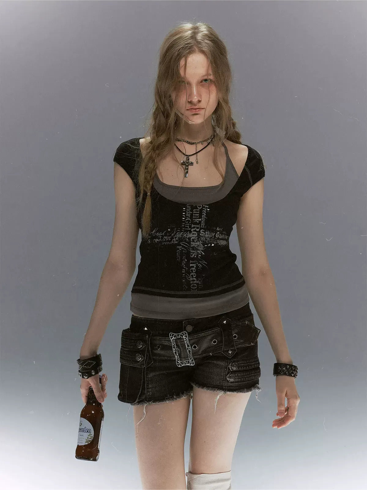 Leather Belt Denim Shorts