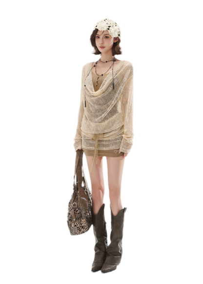 Draped Lace Faux-Two-Piece Dress