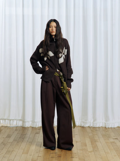 Appliqué Zip-Up Knit Jacket
