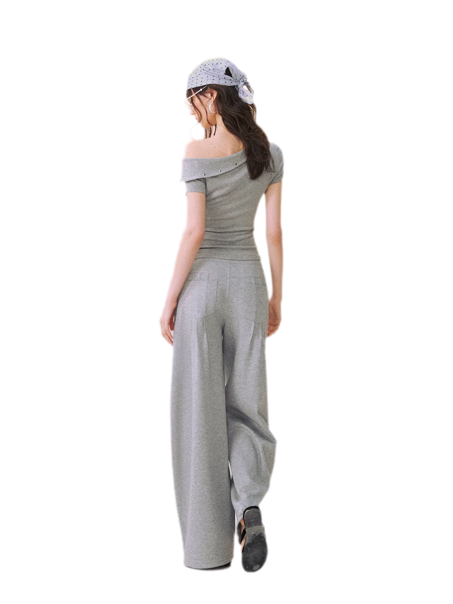 Asymmetric Off-Shoulder Tee Pants Set