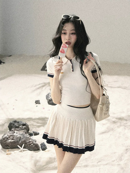 Jacquard Polo Pleated Skirt Set