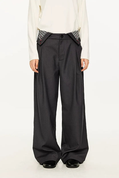 Pleated Houndstooth Wide-Leg Trousers