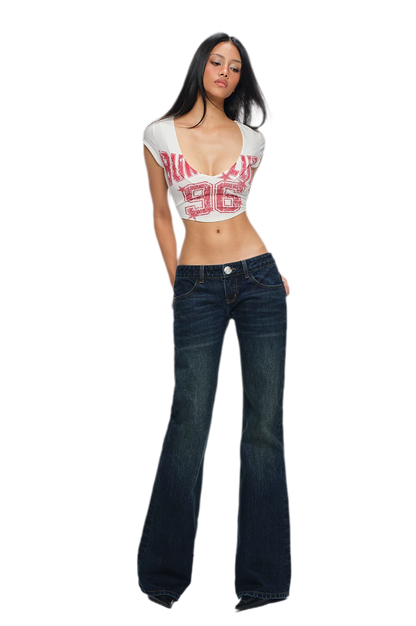 Embroidered Low-Rise Flared Jeans