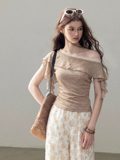 Laser-Cut Floral Wide-Leg Pants