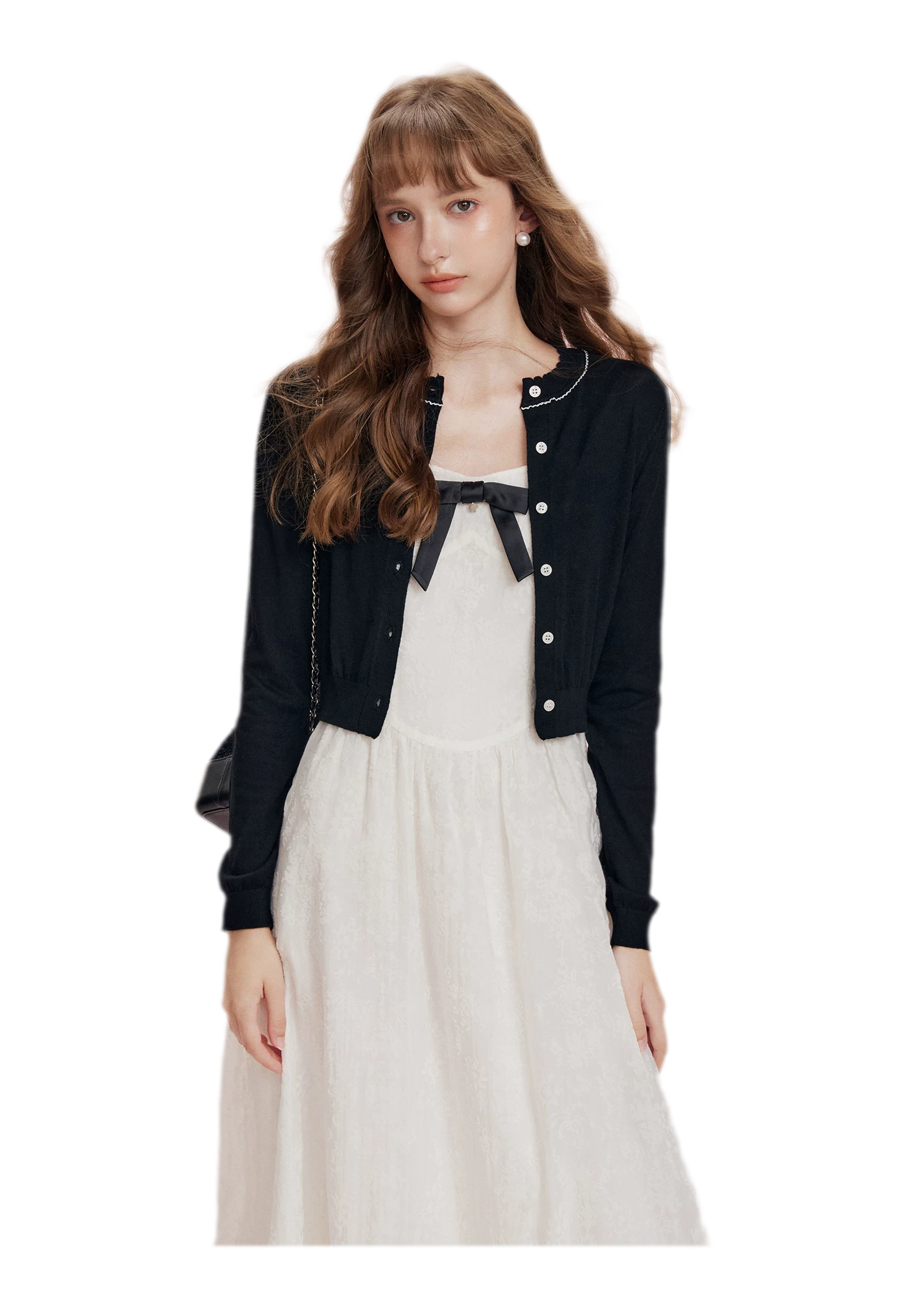 Cashmere Wave Trim Cardigan