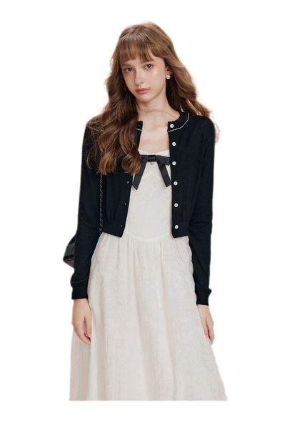 Cashmere Wave Trim Cardigan