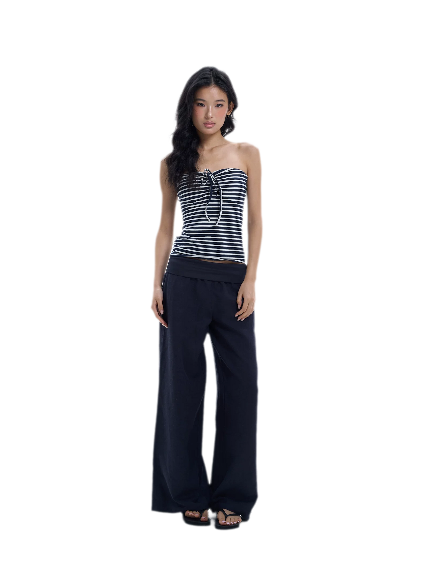 Striped Drawstring Bandeau Top
