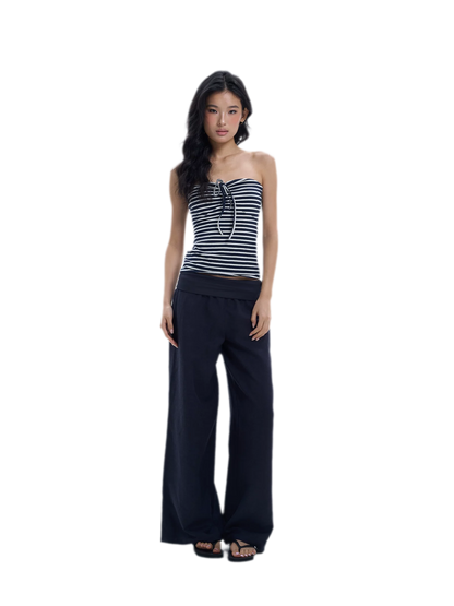 Striped Drawstring Bandeau Top