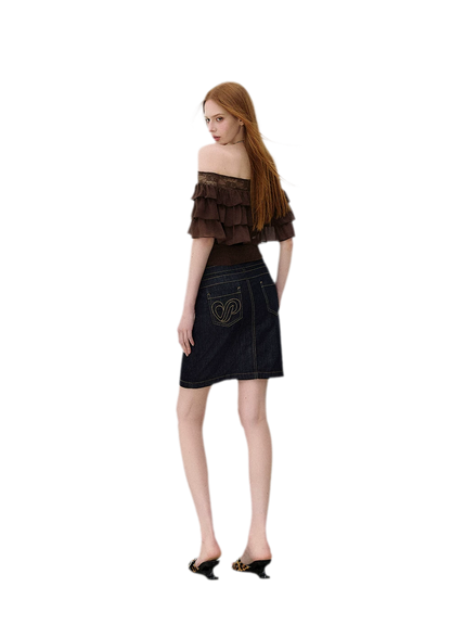 Layered Chiffon Lace Off-Shoulder T-Shirt