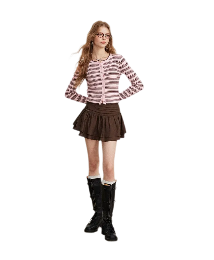 Contrast Stripe Slim Knit Cardigan