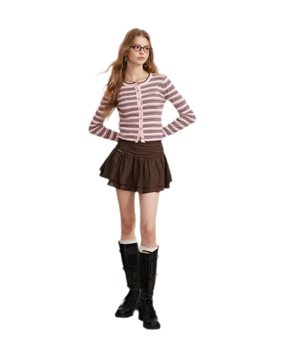 Contrast Stripe Slim Knit Cardigan