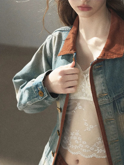 Washed Denim Jacket Skirt Set