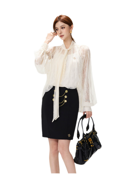 Sequin Lace Ribbon Blouse