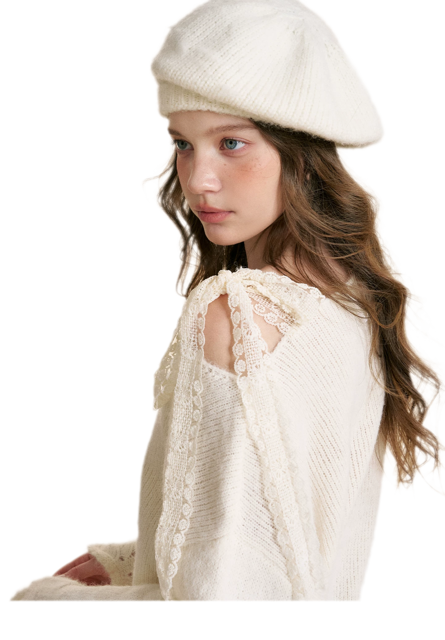 Lace Drawstring Off-Shoulder Sweater