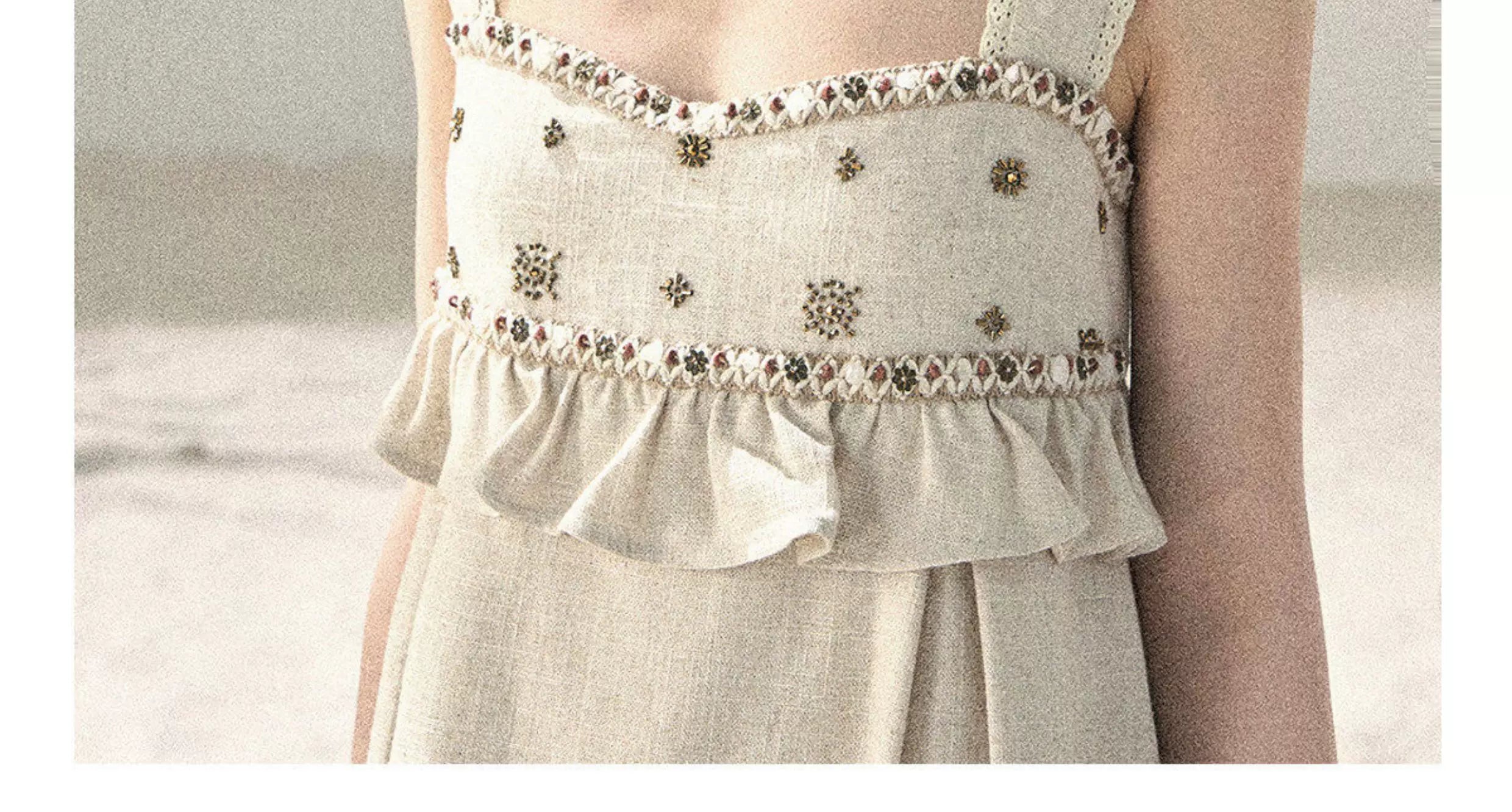 Sunlit Wheat Field Lace Strap Dress