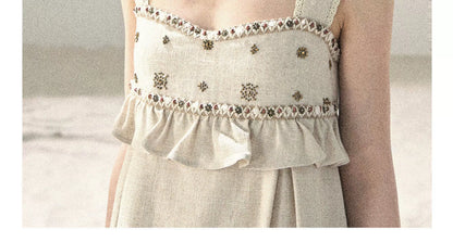 Sunlit Wheat Field Lace Strap Dress