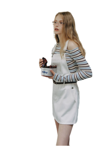 Cotton Denim Pinafore Mini Dress