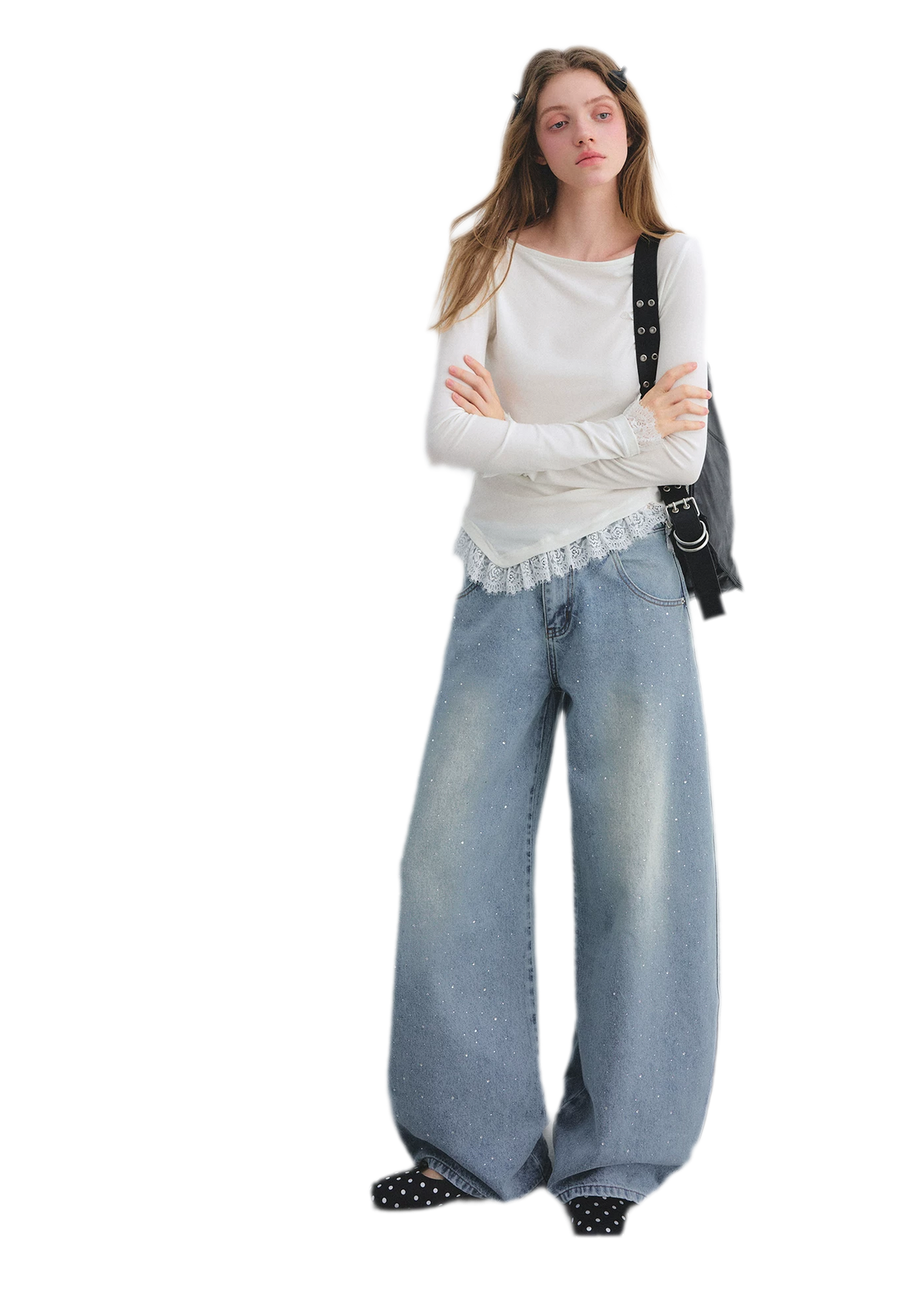 Lace Panel Ruched Hem Top