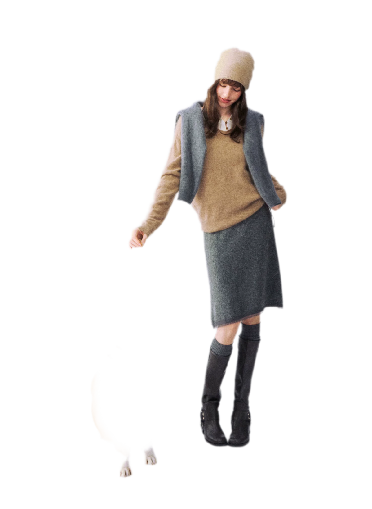 Flauschiger Mohairpullover mit V-Ausschnitt
