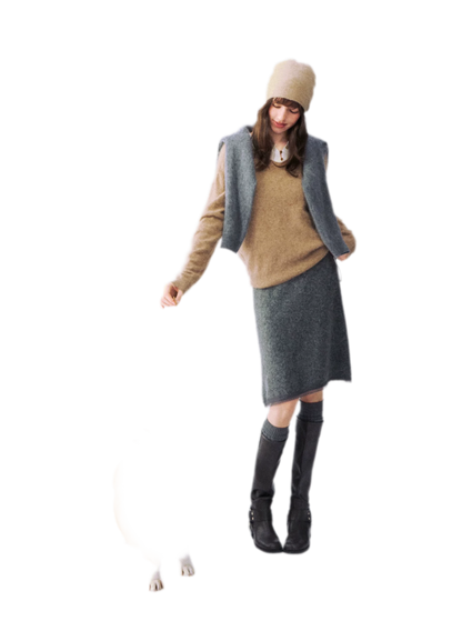 Flauschiger Mohairpullover mit V-Ausschnitt