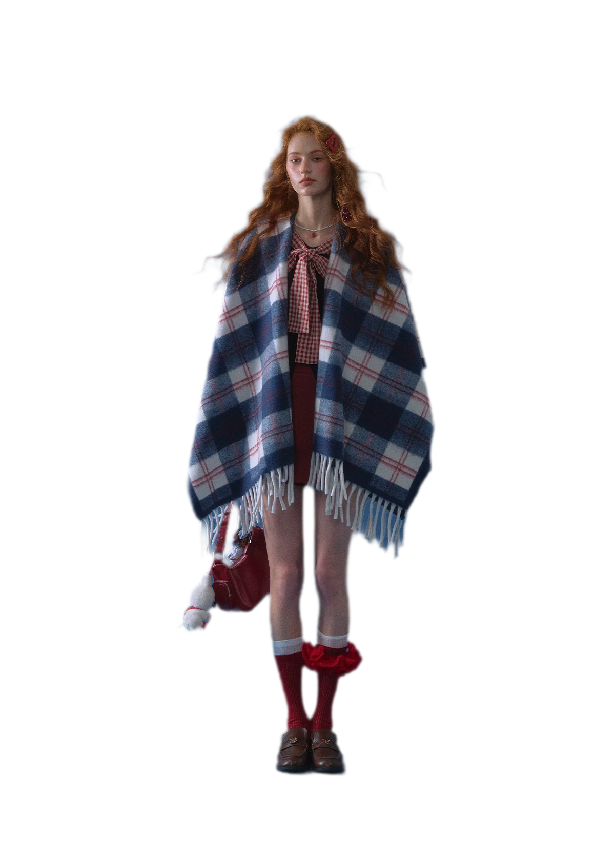 Vintage Plaid Fringed Shawl