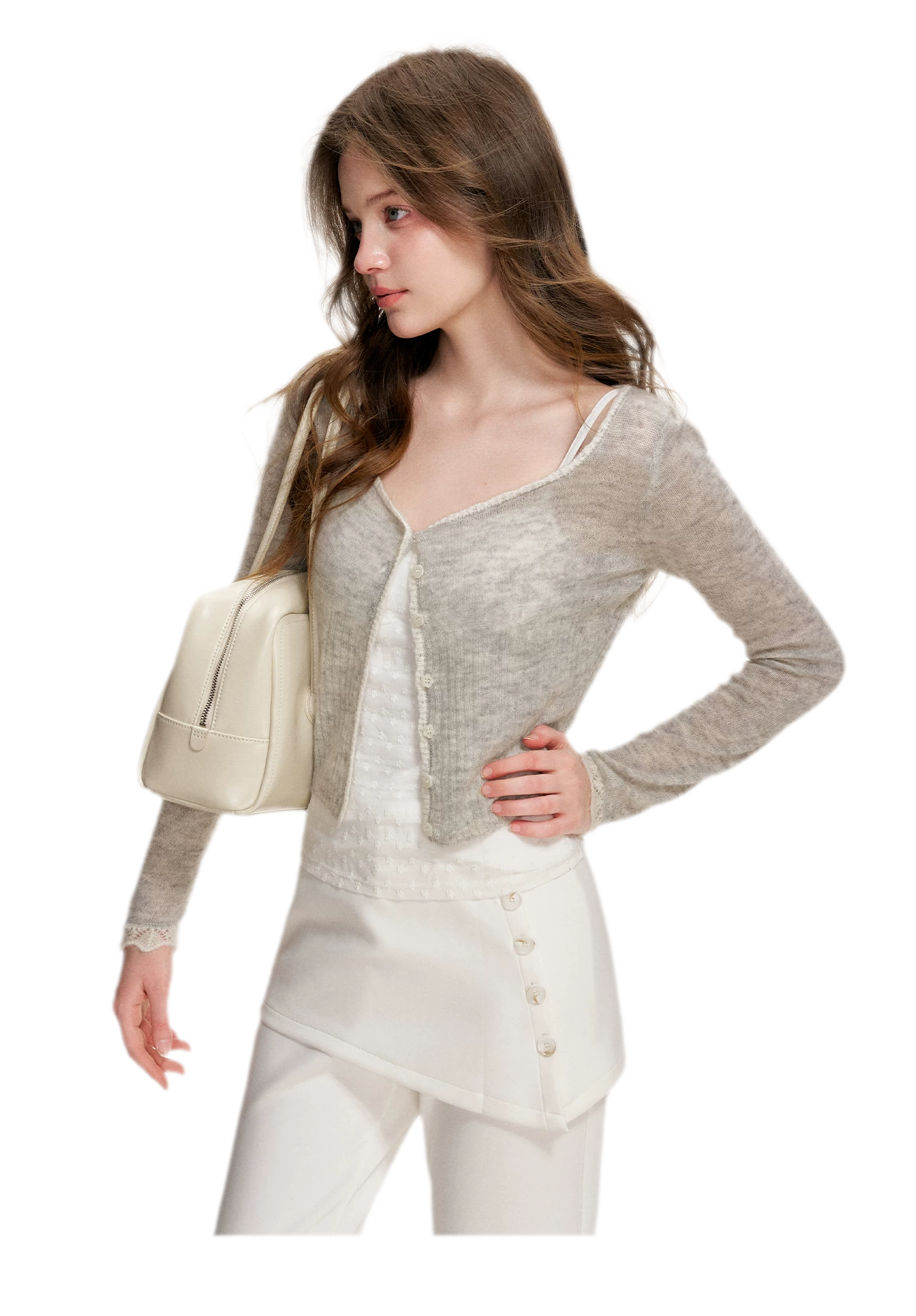 Alpaca Trim Cropped Cardigan