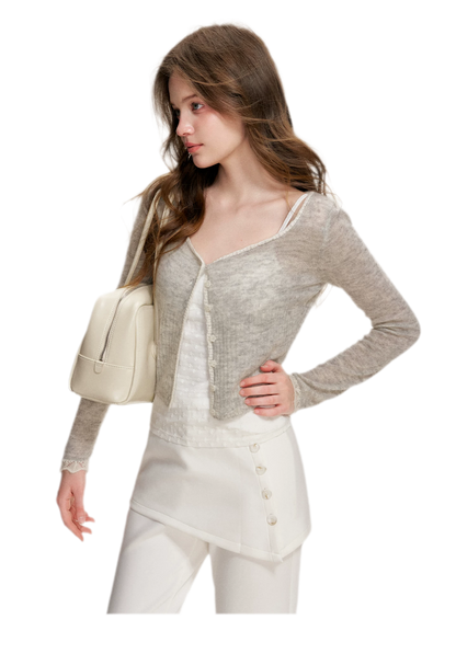 Alpaca Trim Cropped Cardigan