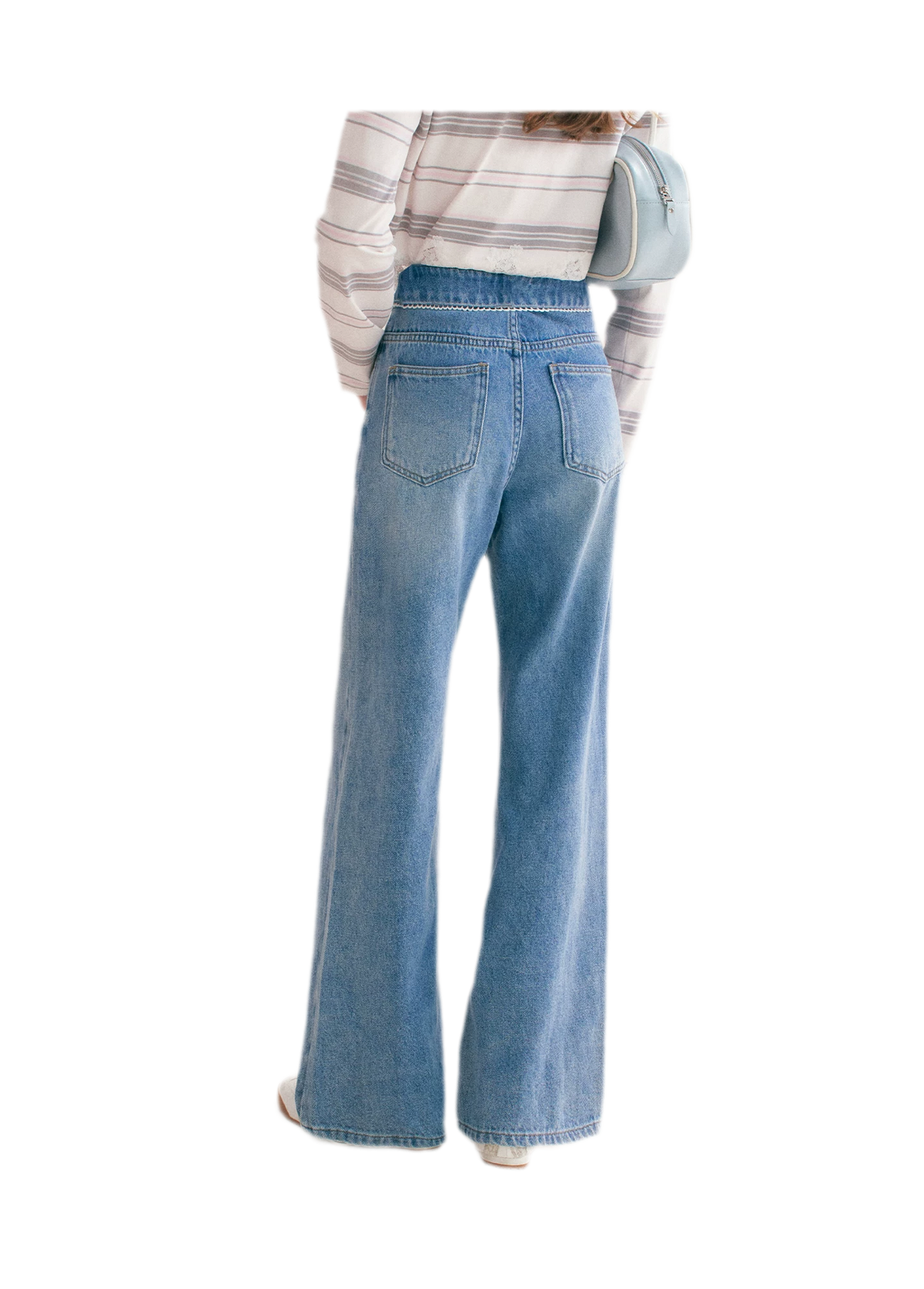 Cotton Lace-Trim Wide-Leg Jeans