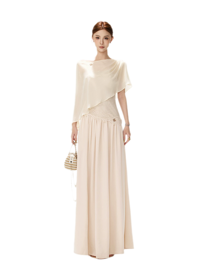 Lace Backless Satin Dress