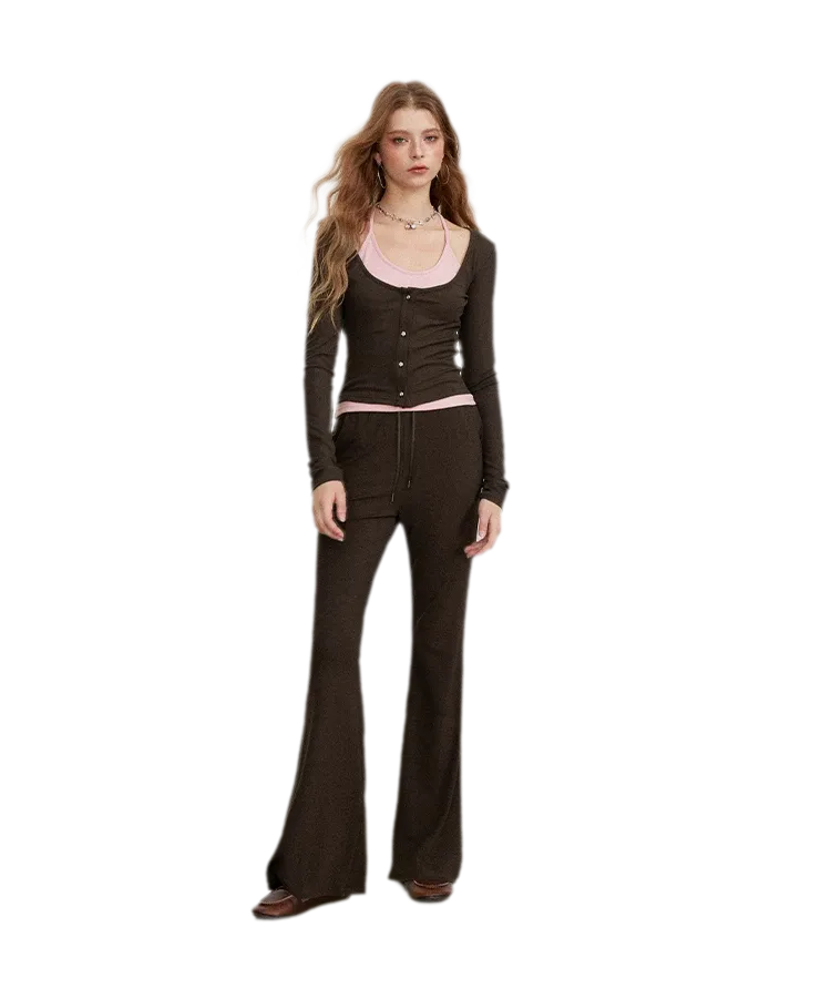 Contrast Tie Layered Pants Set