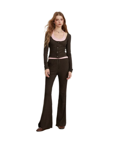Contrast Tie Layered Pants Set