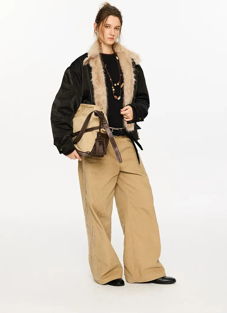 Pearlescent PU Fur-Lined Harrington Jacket
