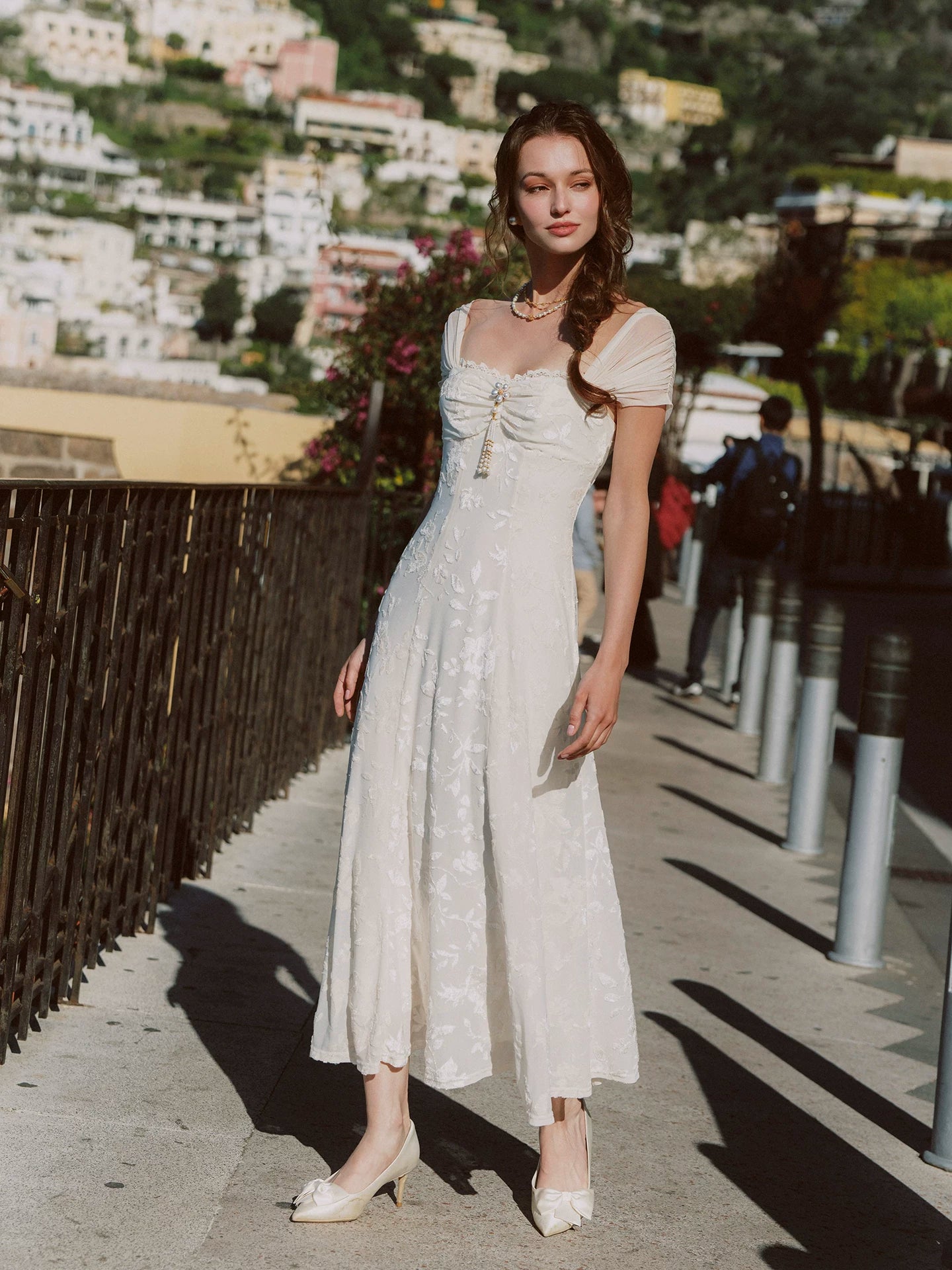 Floral Textured Ruched Maxi Dress