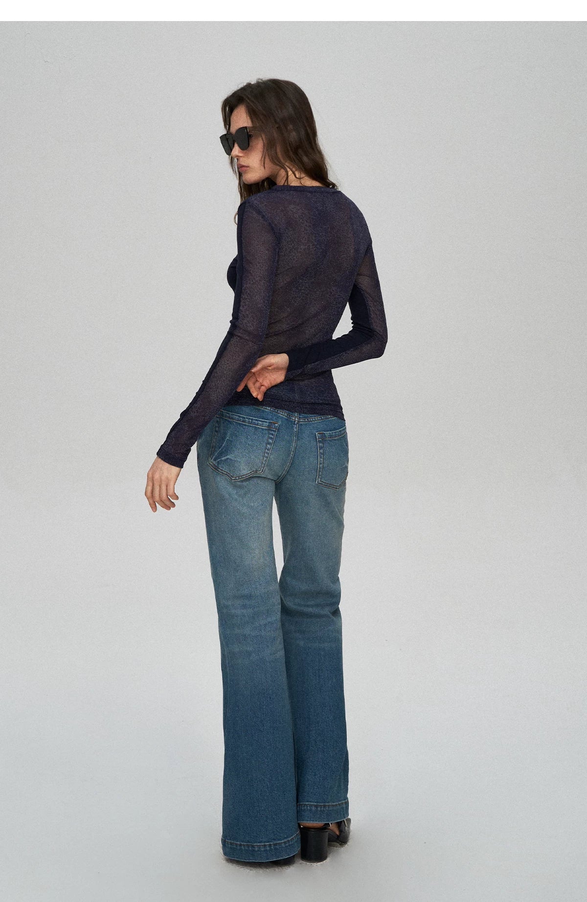 Wool Lyocell V-Neck Long Sleeve Top with Lace