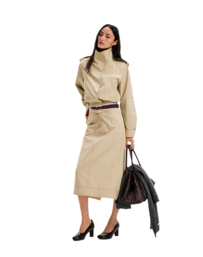 Structured High-Waisted Midi Skirt