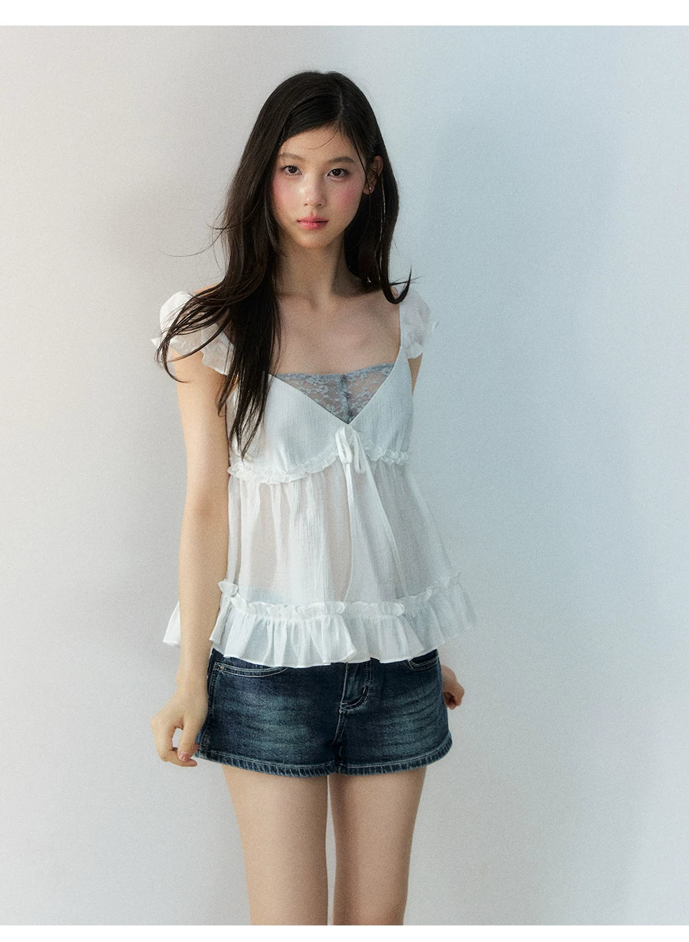Korean Style Lace Spliced Doll Blouse