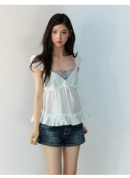 Korean Style Lace Spliced Doll Blouse