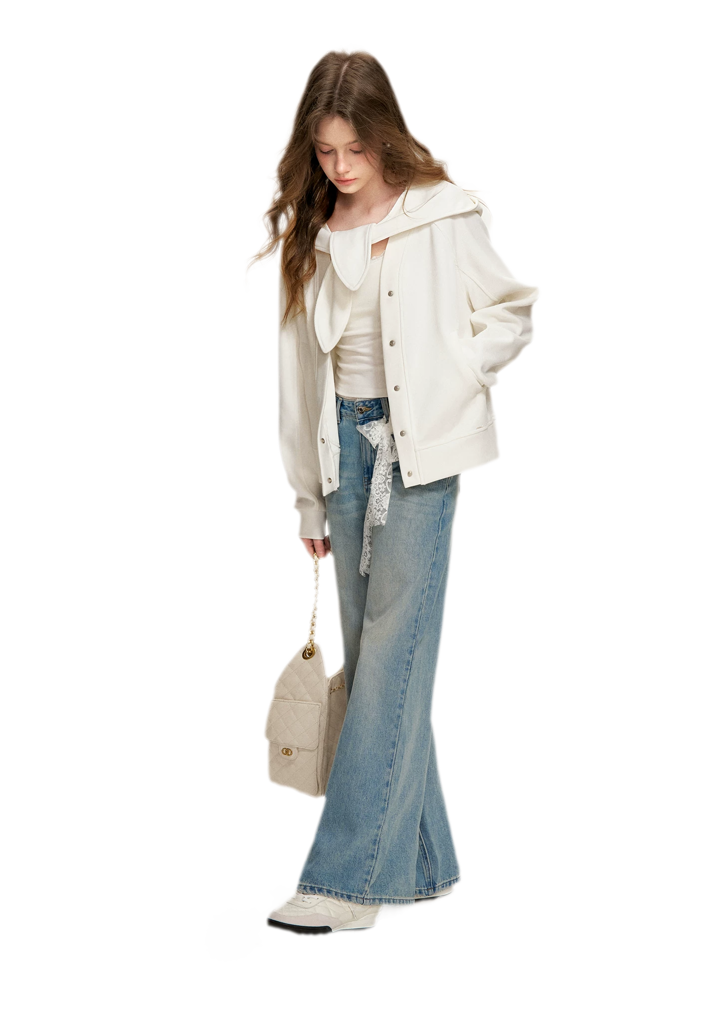 Lace-Trimmed Wide-Leg Denim Pants