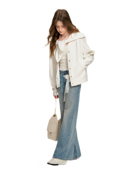 Lace-Trimmed Wide-Leg Denim Pants