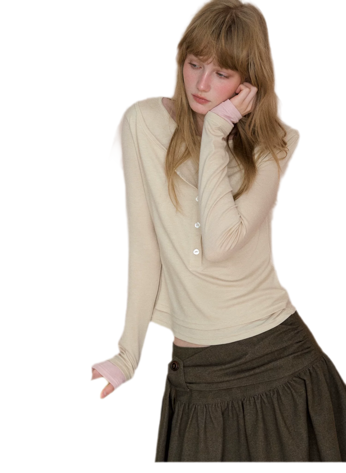 Contrast Cuff Layered Long-Sleeve T-Shirt