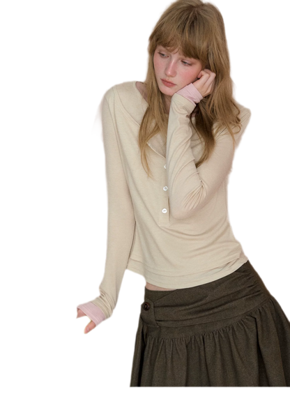 Contrast Cuff Layered Long-Sleeve T-Shirt