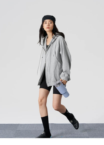 Ribbed Panel Hooded Zip Jacket
