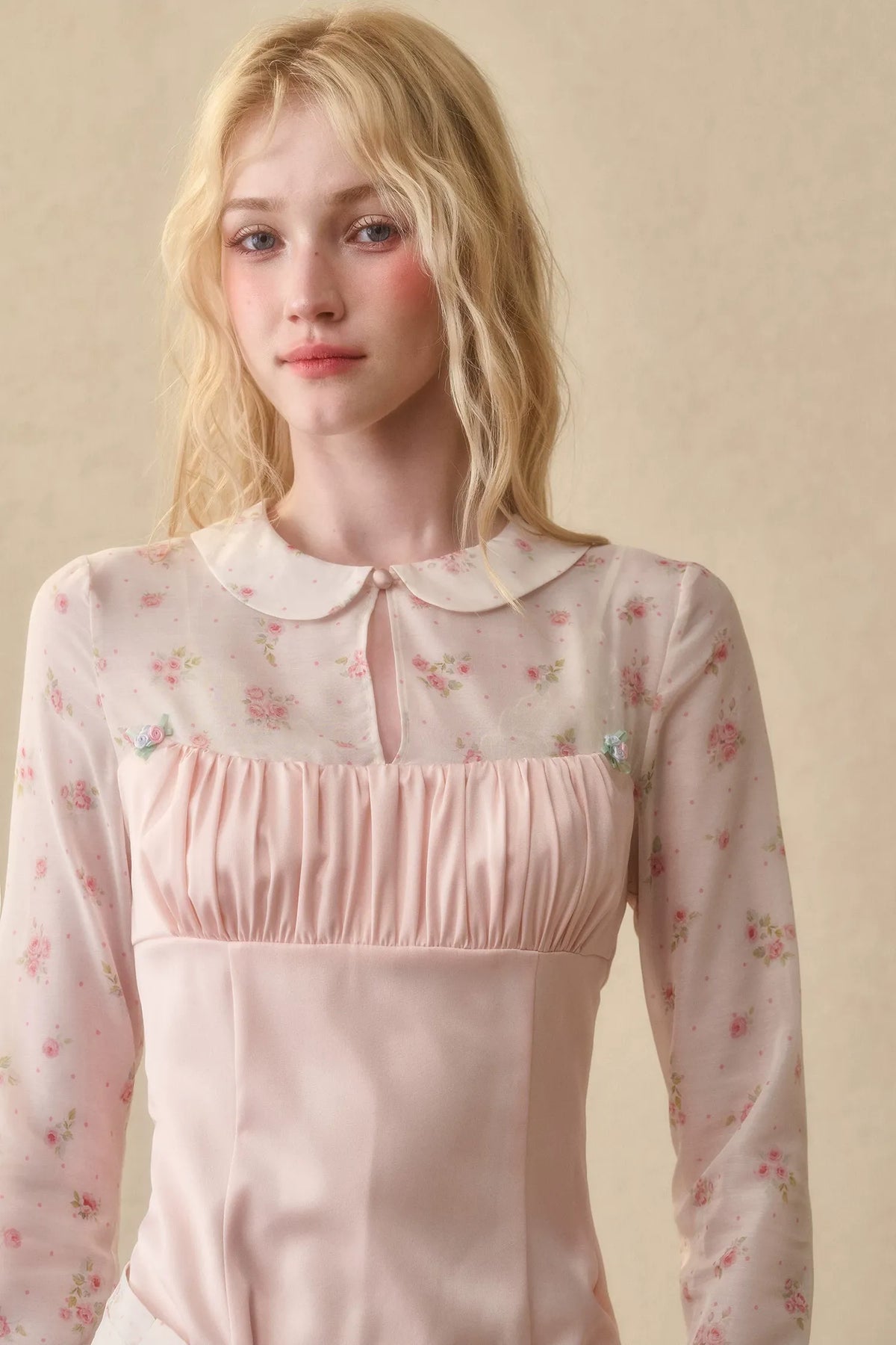 Floral Satin Peter Pan Dress