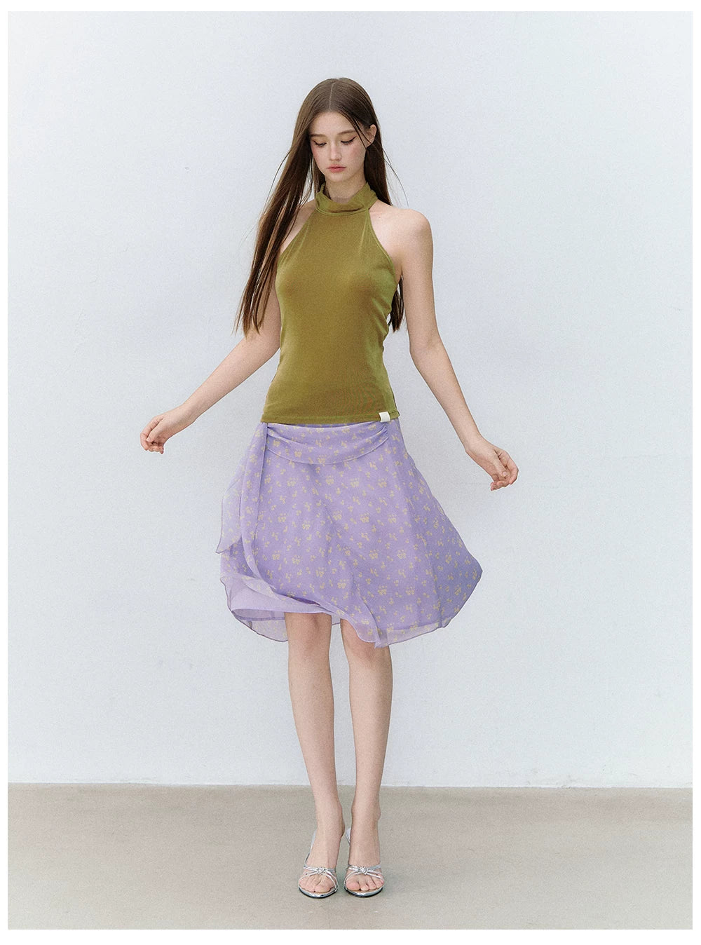 French Style Floral Chiffon Skirt