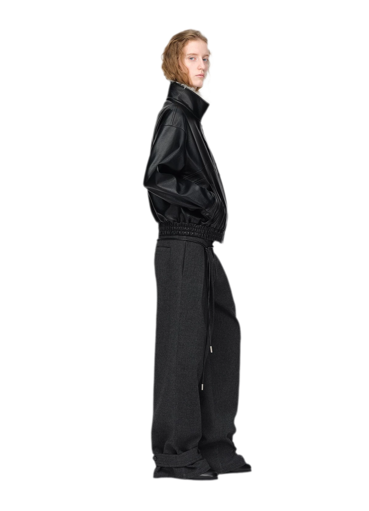 Pantalones de pierna ancha plisados con mezcla de lana
